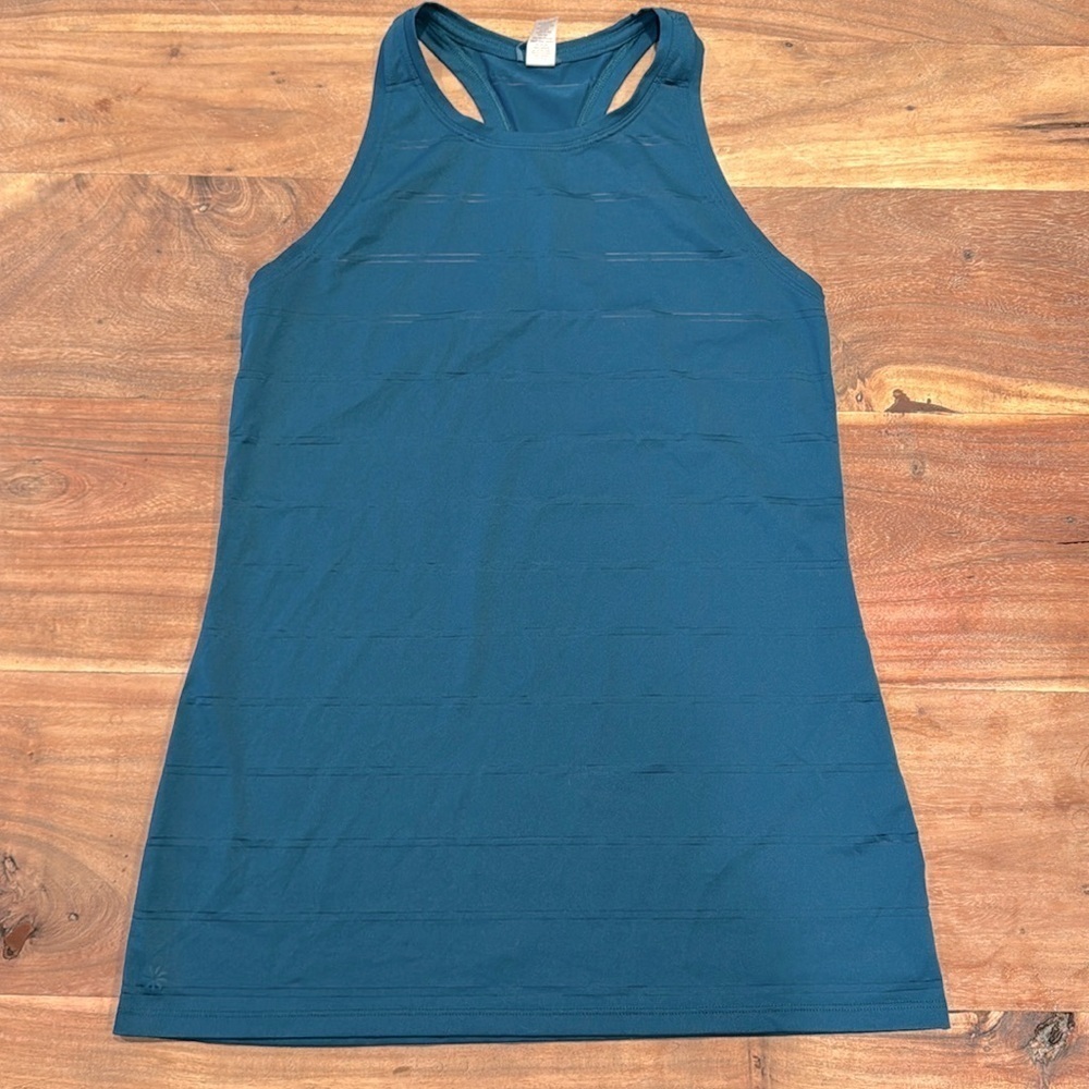 Athleta | high neck | chi double stripe | tank top | size XS | teal